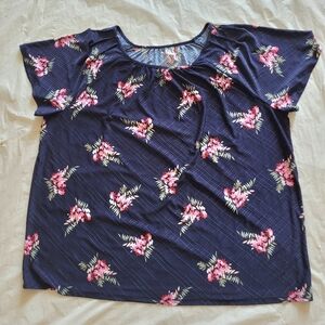 Croft & Barrow Floral Print Navy Blouse